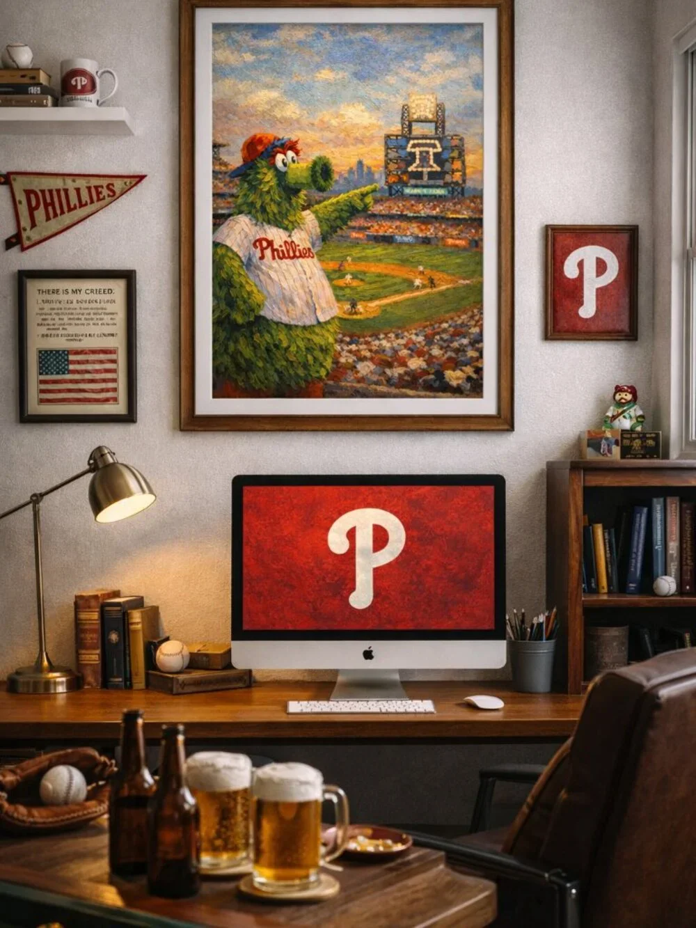 Phillie Phanatic Oil Painting Wall Art  | 13x19 Philadelphia Baseball Decor